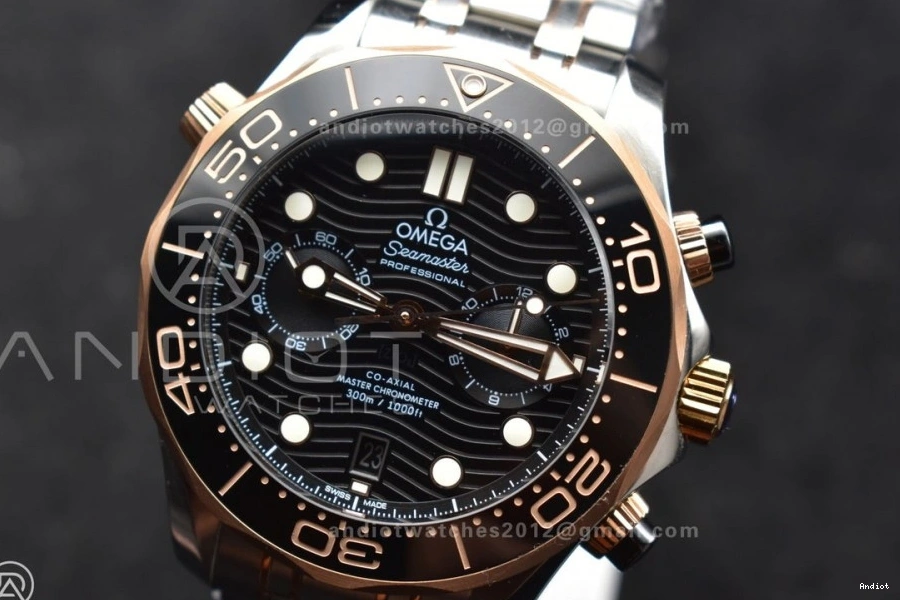 Best 1:1 SS RG SS on Black Strap 300m Edition OMF Chrono Dial A9900 Seamaster 1223